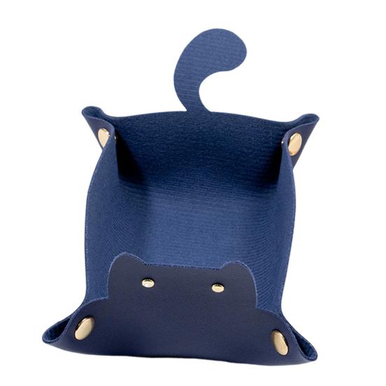 Лоток из искусственной кожи с милым котом, складная металлическая пряжка, водонепроницаемый большой вместительный настольный органайзер для монет, ключей, ткани, органайзер для хранения наушников, держатель