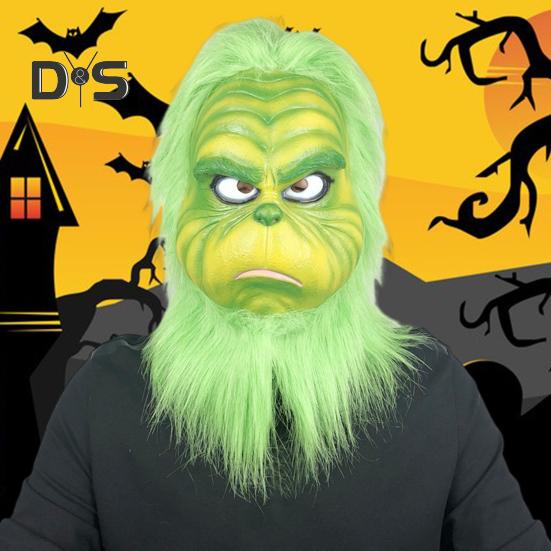 Christmas Face Cushion Realistic Latex Green Head Cover Santa Claus Cosplay Costume Christmas Party Accessories for Adults Teens