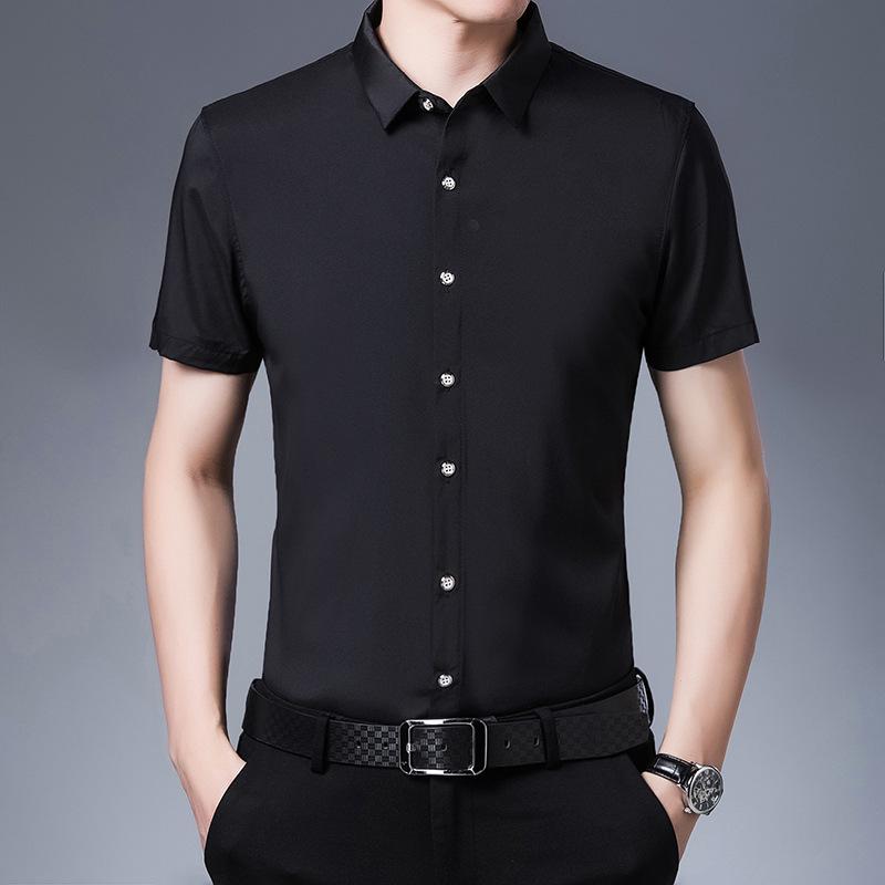 Men's Summer Solid Color Short-Sleeve Turn-Down Collar Shirt - Casual and Workwear Top