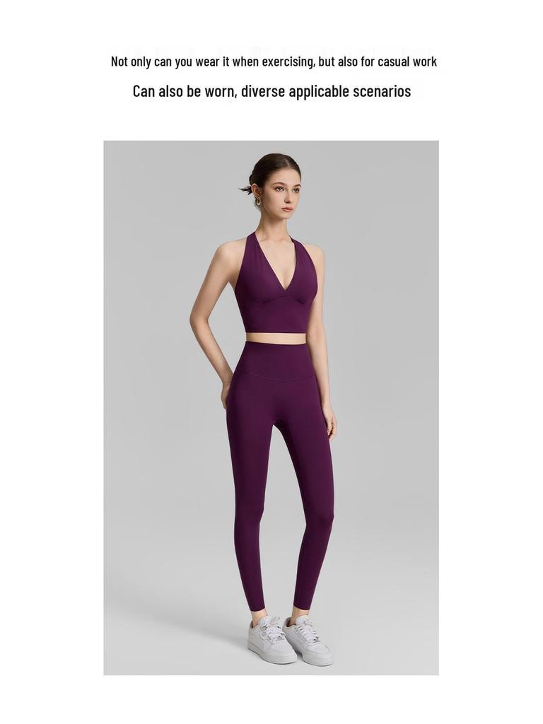 Женский спортивный топ-бра с V-образным вырезом и топ-майка для йоги с завязками на шее и фиксированными чашками - Поддерживает жир в области подмышек