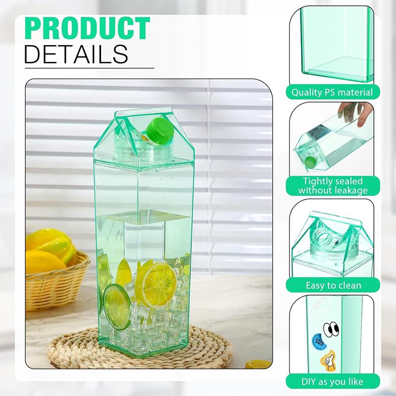 500/1000 мл Прозрачная бутылка для молока, коробка для воды, квадратная чашка для кофе, сока, чая, прозрачная емкость для хранения молока для занятий спортом на открытом воздухе, кемпинга, тренажерного зала