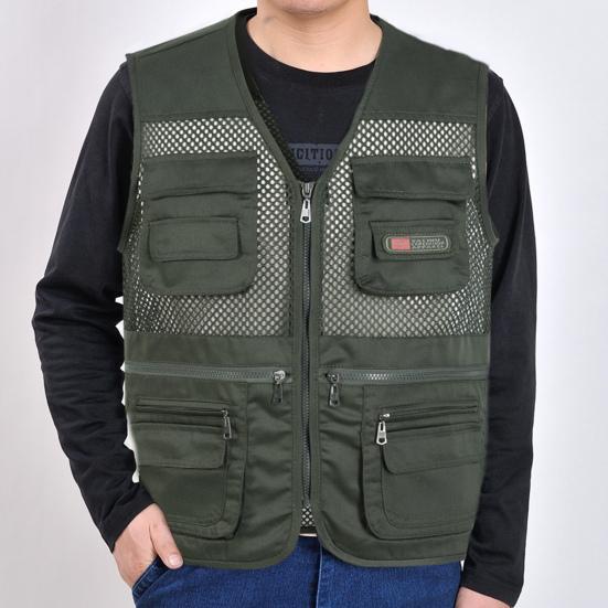 Outdoor Vest Zippers All Match Plus Size Stylish Pure Color Straight for Hunting