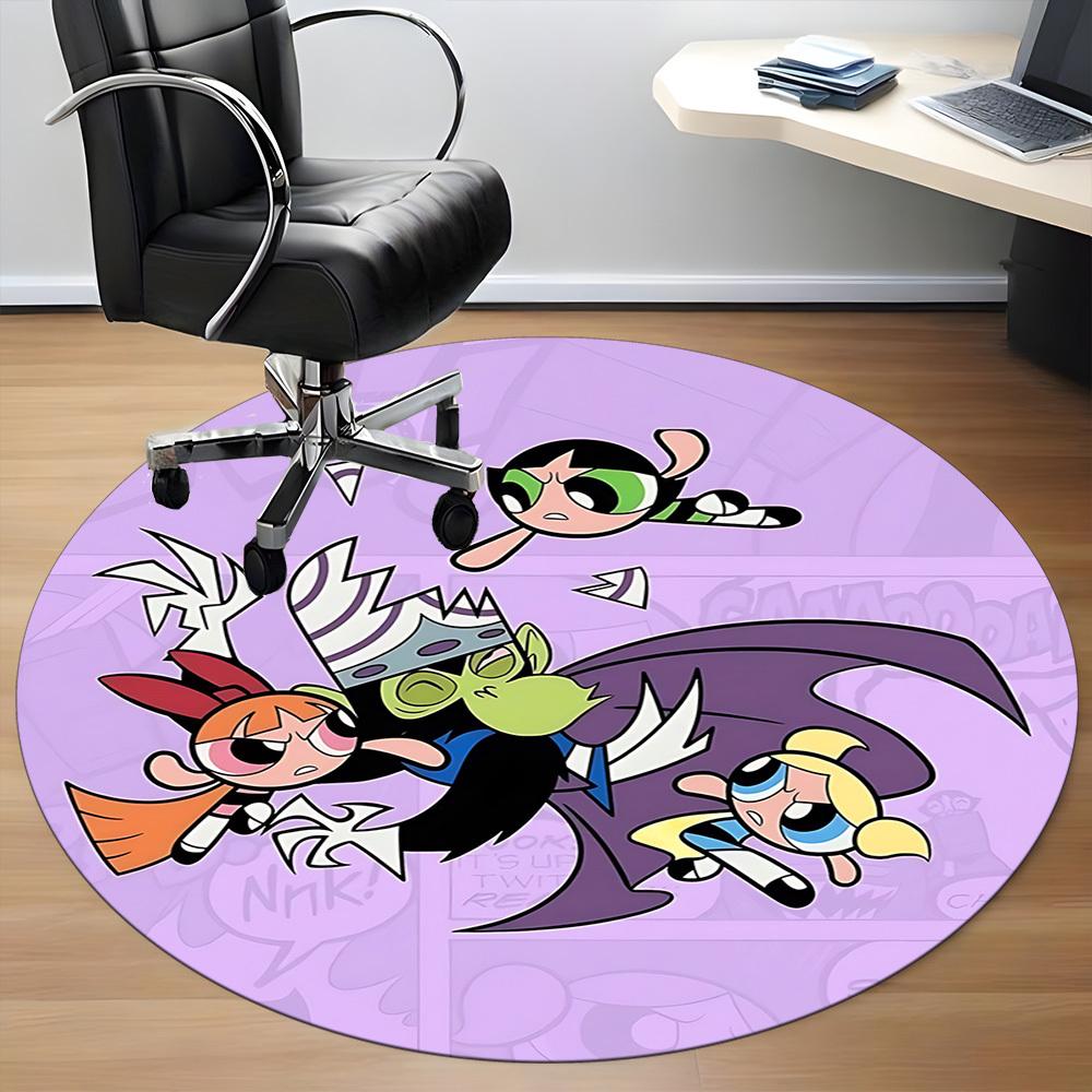 1pc Powerpuff Girls Battle Office Round Area Rug, Indoor Mat Suitable For Office,Bedroom Living Room Home Decor, Room Deco a0926154