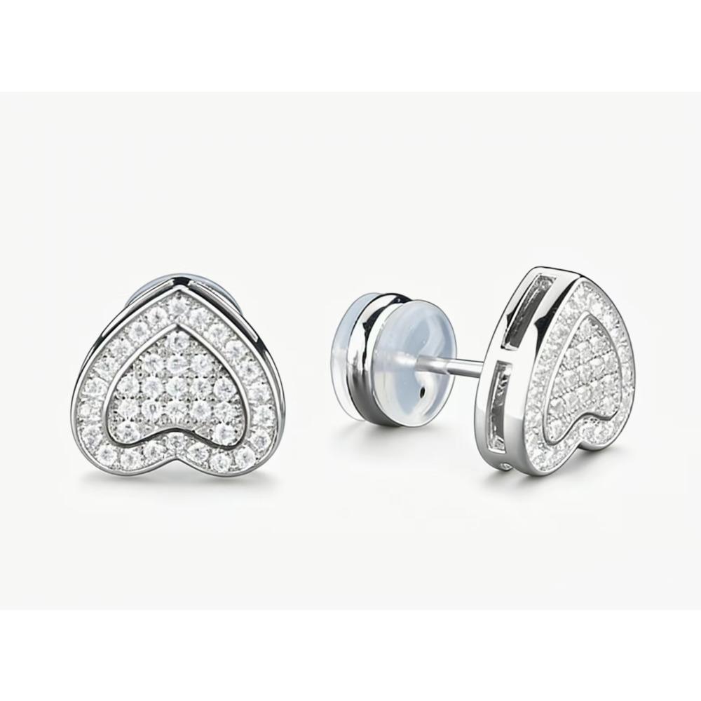 Heart Shaped Iced Out Moissanite Stud Earrings Copper Hip Hop Jewelry For Men Women