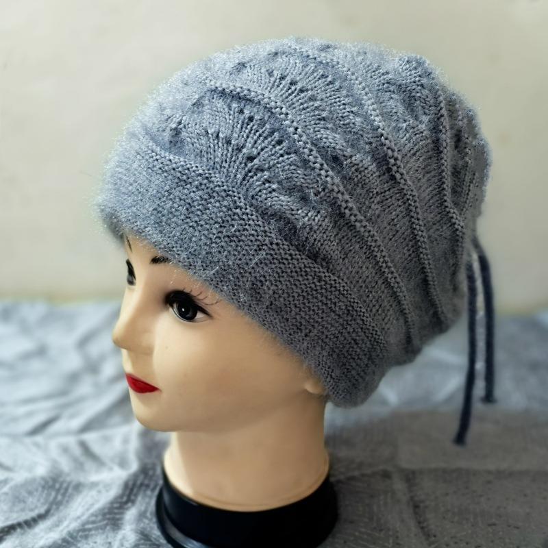 Hats, Ladies' Hats, Pullover Hats, Drawstring Style, Stacked Hats, Double-layer, Warm, Knitted, Woolen Hats