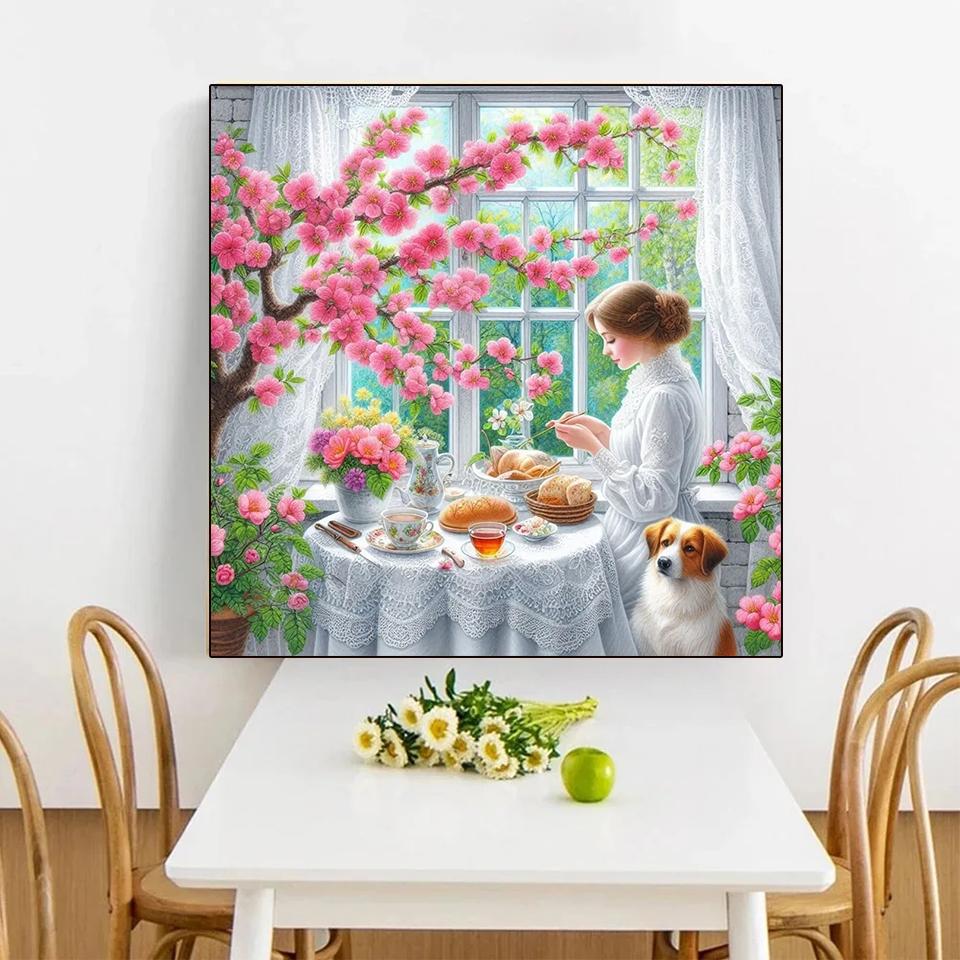 5D DIY мультфильм квадратный алмазный набор для живописи женщина и цветок вышивка крестом ручная работа ремонт мозаика искусство подарок 2024 новый