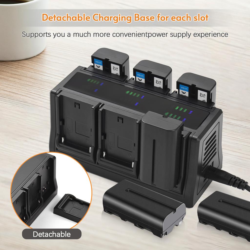 NP-F550 Зарядное устройство Зарядное устройство на 6 гнезд со светодиодными индикаторами Съемная зарядная база 8,4 В, 850 мА