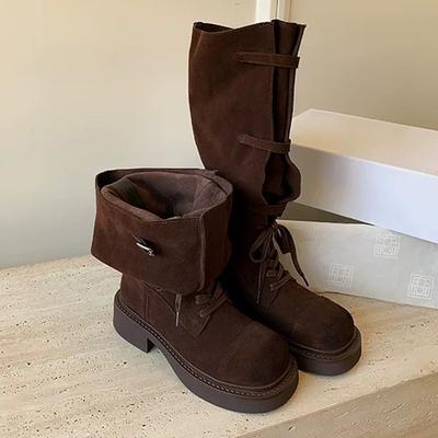 Дизайнерские длинные сапоги для женщин, массивные зимние сапоги до колена, модные ботинки челси на шнуровке, готические ботинки для ходьбы