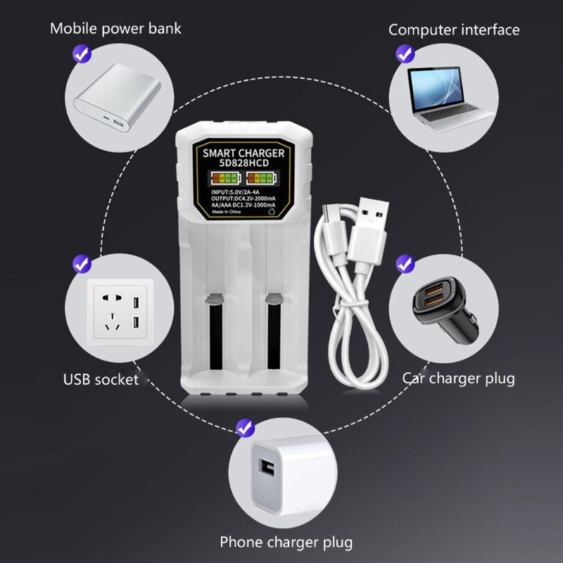 Двухслойное USB C Зарядное устройство для аккумуляторов Универсальное Для аккумуляторов 2A 3A 14500 18650 21700 26650 С Интеллектуальным Распознаванием