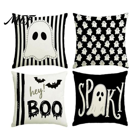 Halloween Ghost Cushion Cover Cover, Spooky Skull Throw Pillow 18x18 Holiday Party Inch Case for Living Room Sofa Couch Decor Theme Home