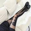 Women Jacquard Pattern Patchwork Mock Suspender Tights Sexy Faux Thigh High Socks JK Girls Black Pantyhose Stockings