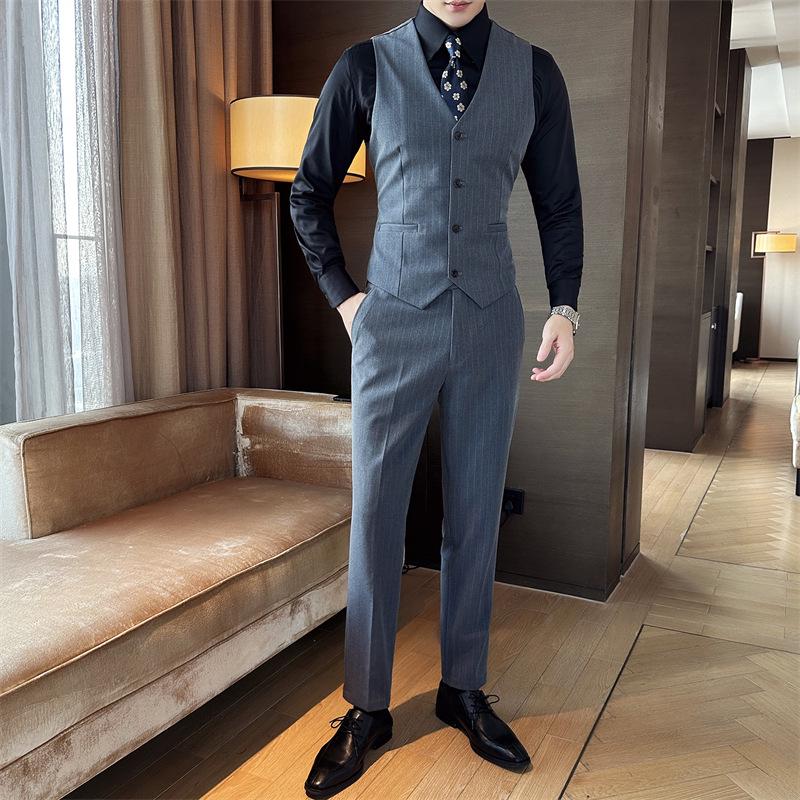 Мужской осенний приталенный костюм для жениха и шафера: Жилет и брюки для свадьбы или делового повседневного образа