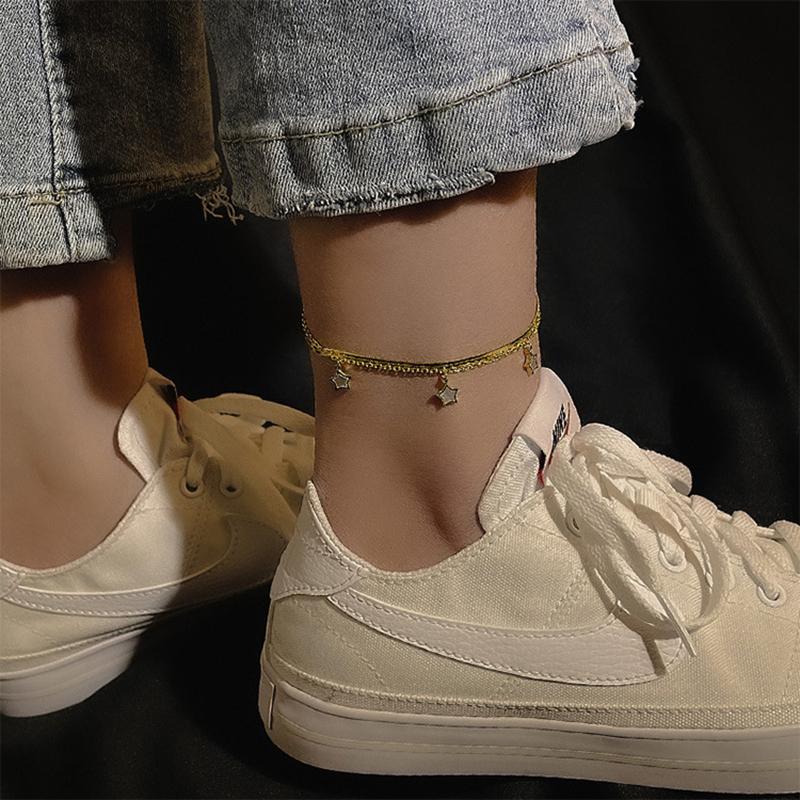 Браслеты на ногу из нержавеющей стали золотого цвета со звездами, двухслойные браслеты для женщин, модные подарочные ювелирные изделия Tornozeleira