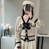 French Fragrance Bow Single Breasted Contrasting Color Knitted Sweater Cardigan Jacket Women's Autumn and Winter New Style