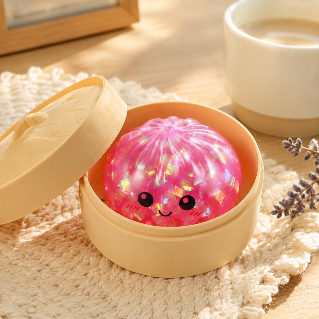Squishy Bun Stress Relief Toy Slow Rising Soft Foam Squeeze Toy with Steamer Shape for Sensory and Anxiety Relief