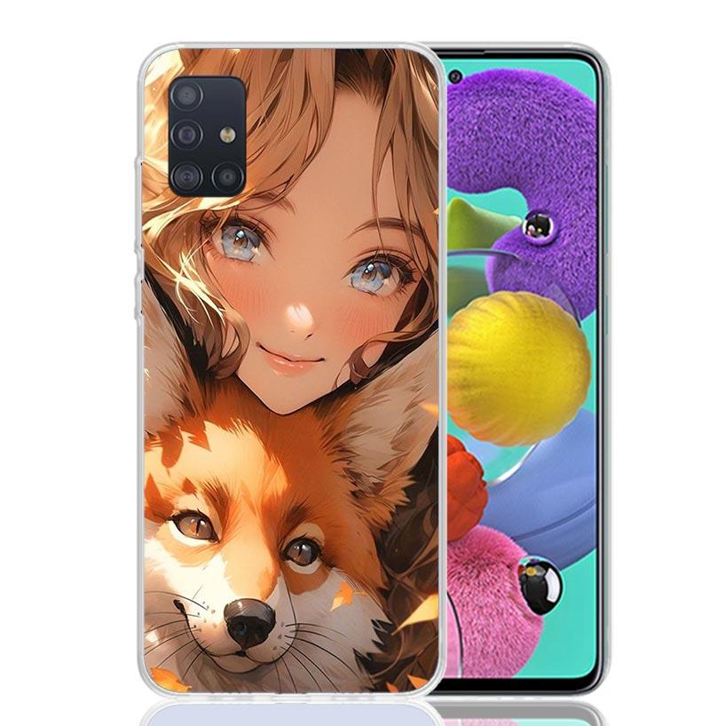 Милый Аниме Инс Девочки Животное Кот Чехол для Телефона для Samsung Galaxy A52 A51 A50S A12 A22 A32 A72 A10S A30S A31 A71 Note 20 Ultra 10 Pl