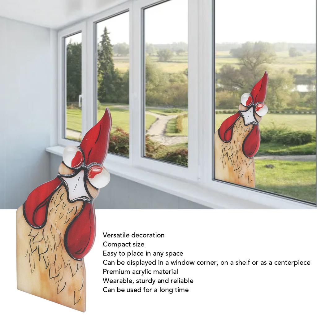 Rooster Window Corner Decor Acrylic Handcrafted Cute Funny Peeping Rooster Window Decoration for Home Balcony