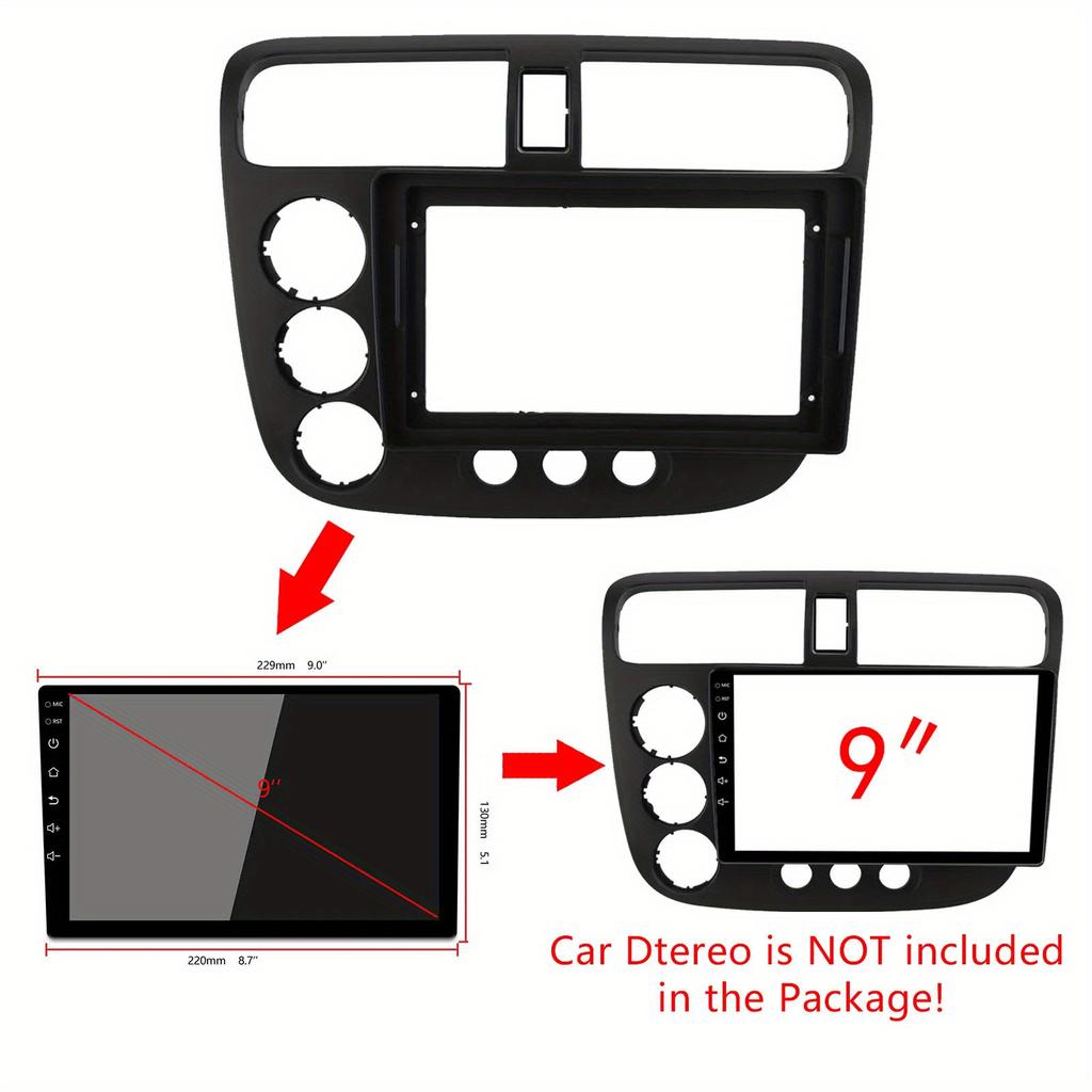 9 INCH Modified Panel for HONDA Civic 2001-2006 LHD MANUAL AC Dashboard Center Console Frame Panel Trim Cover