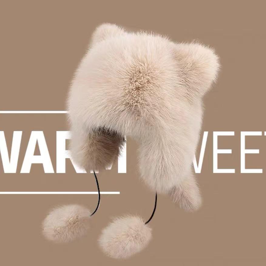 Утепленная зимняя шапка с хвостом енота: Искусственный мех лисы в стиле Лей Фэн с защитой ушей