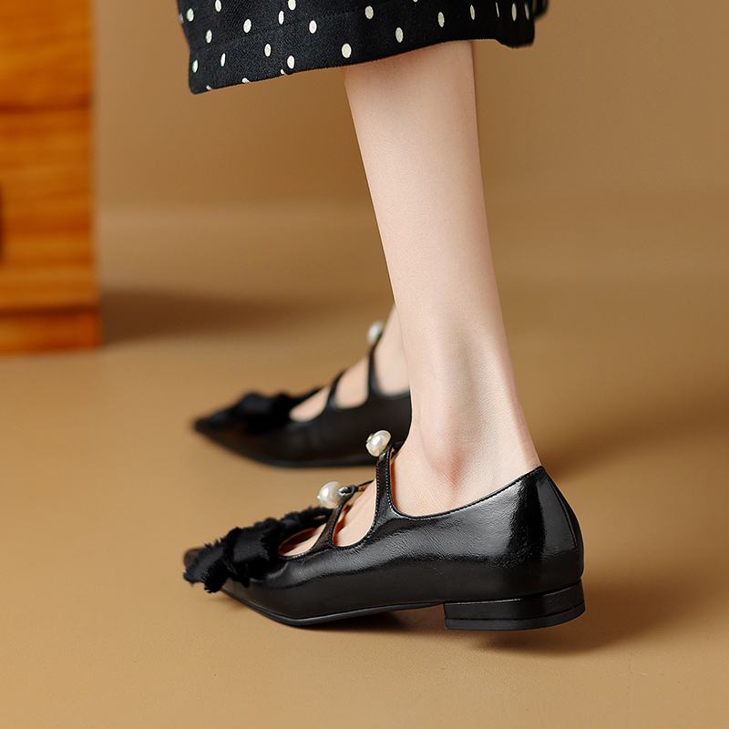 Krazing Pot Туфли-лодочки из коровьей кожи с острым носком, весенний размер 40, толстые низкие каблуки, женские туфли с острым носком, летние туфли-лодочки с завязкой-бабочкой на мелкой подошве