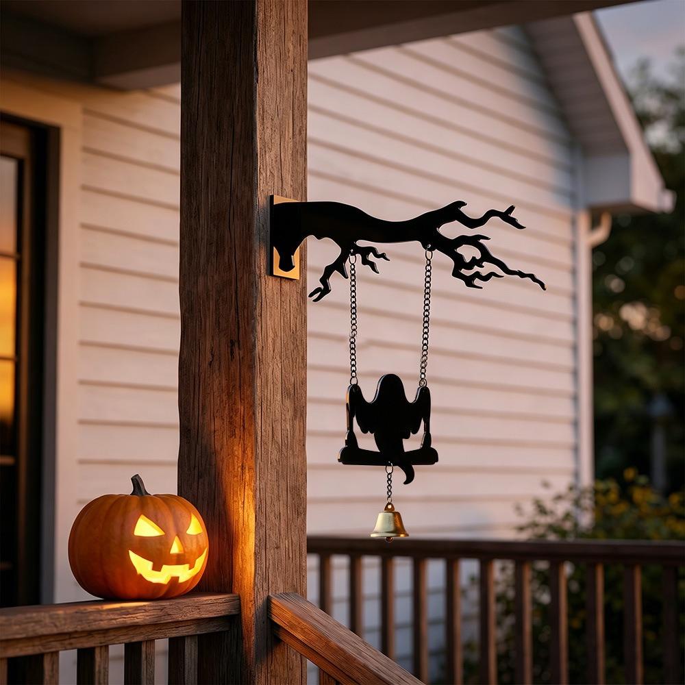 Acrylic Halloween Ghost Swinging Doorbell Sounding Bat Doorstep Bells Funny Bat Wind Chime Bar