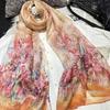 [BYSIFA] Blue 100% Silk Scarf Shawl New Floral Design Long Scarves Women Summer Utralong Beach Shawl Winter Scarves 180*110cm