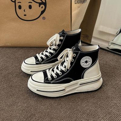 Весенне-осенние новые легко подходящие повседневные женские парусиновые туфли, студенческие туфли на платформе с толстой подошвой, увеличивающие рост, дышащие женские туфли