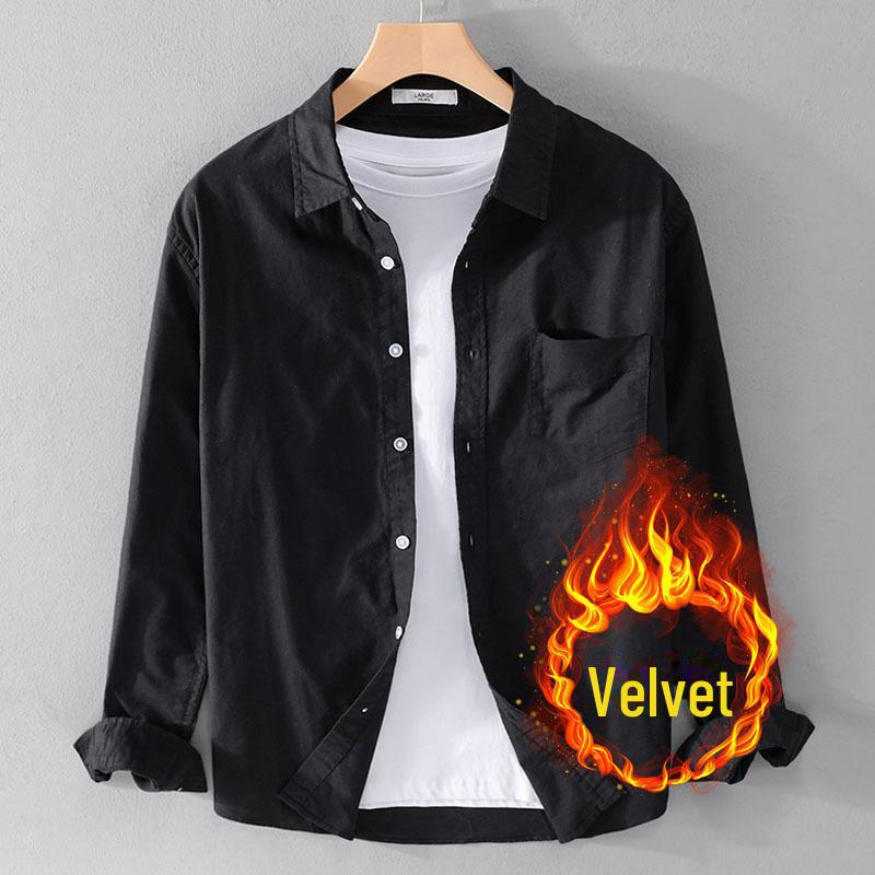 Мужская осенняя теплая рубашка Oxford с длинным рукавом - мягкий повседневный свободный студенческий топ