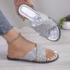 Cross-border European and American Style Silver Cross One-word Sequins Summer New Fashion Women's Large-size Flat Slippers