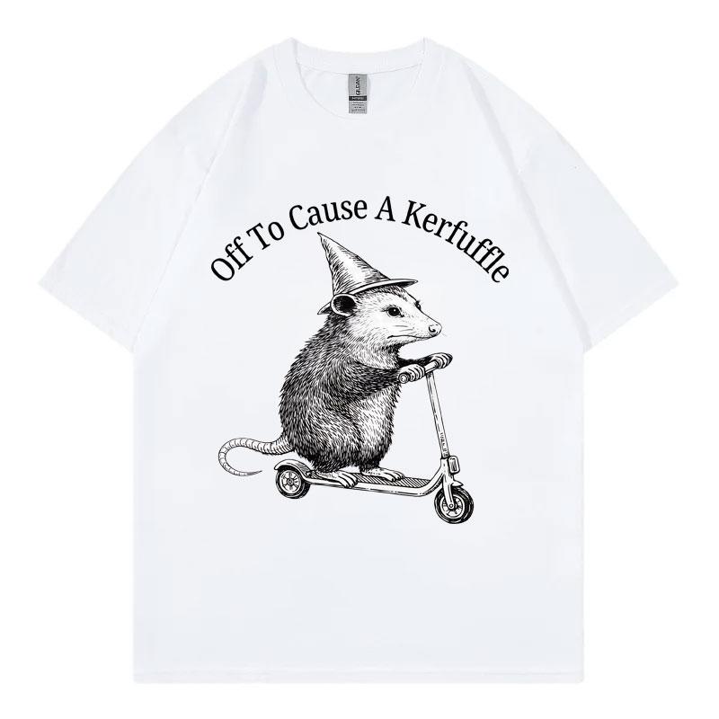 Off To Cause A Kerfuffle Opossum Scooter Funny Tshirt High Street Fashion Trend T Shirt Unisex Unisex Casual Loose Summer Tshirts