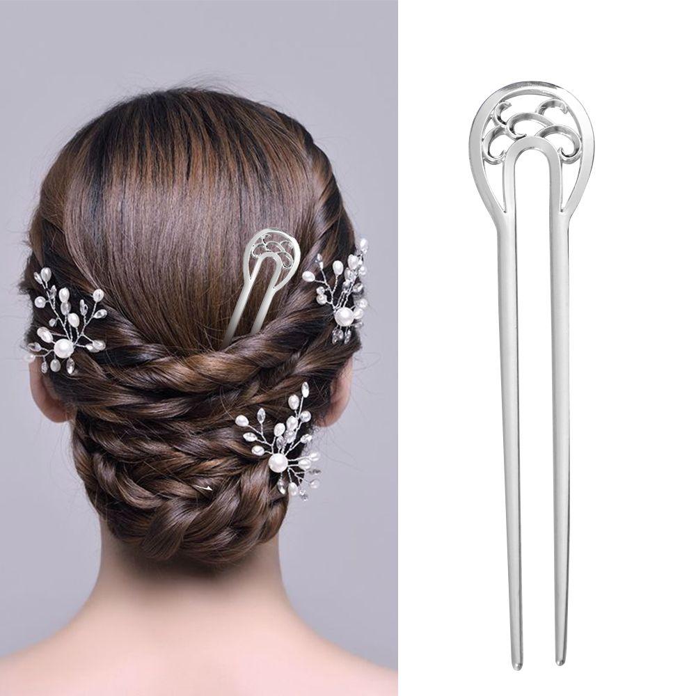 Styling Tools Hair Accessories Alloy U-shaped Hairpin Hairpin  Double Wavy Flower Metal Hair Stick