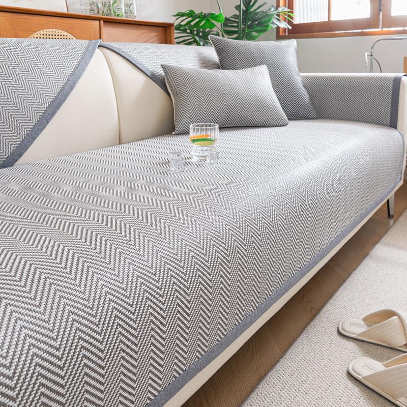 Ice Rattan Sofa Cushion Summer New Fresh Ice Silk Mat Fixed Non-Slip Foldable Cool Ice Silk Seat Cushion