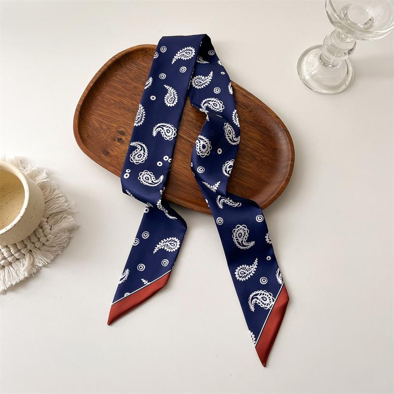 Женский длинный узкий шелковый шарф, повязка на голову, шейный галстук с принтом, роскошные брендовые аксессуары для волос, классные шарфы для девочек, лето 2021 г.