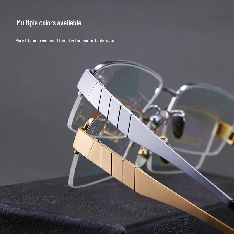 Extra Wide Semi-Rimless Men's Glasses for Myopia & Astigmatism, Large Face Fit, Pure Titanium Frame