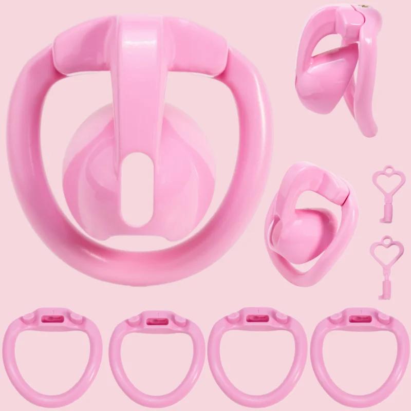Sissy Mini Chastity Cage Hollow Chastity Lock Pot Lid Lock Male Positive Penis CB Lock Abstinence Restraint with 4 Rings Sex Toy