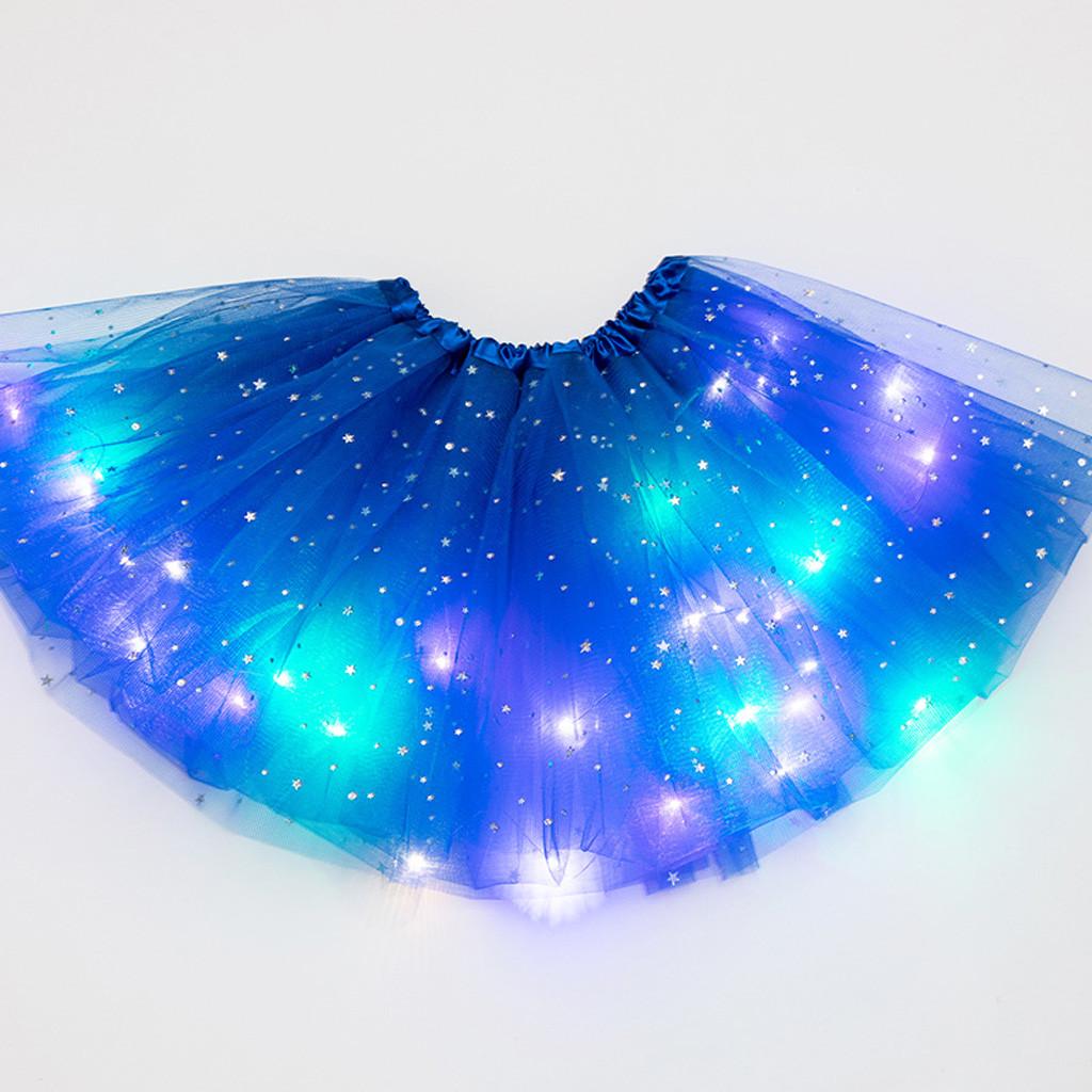 Kids Girls Baby Sequin  Skirt LED Light Up Pettiskirt Ballet Clothes