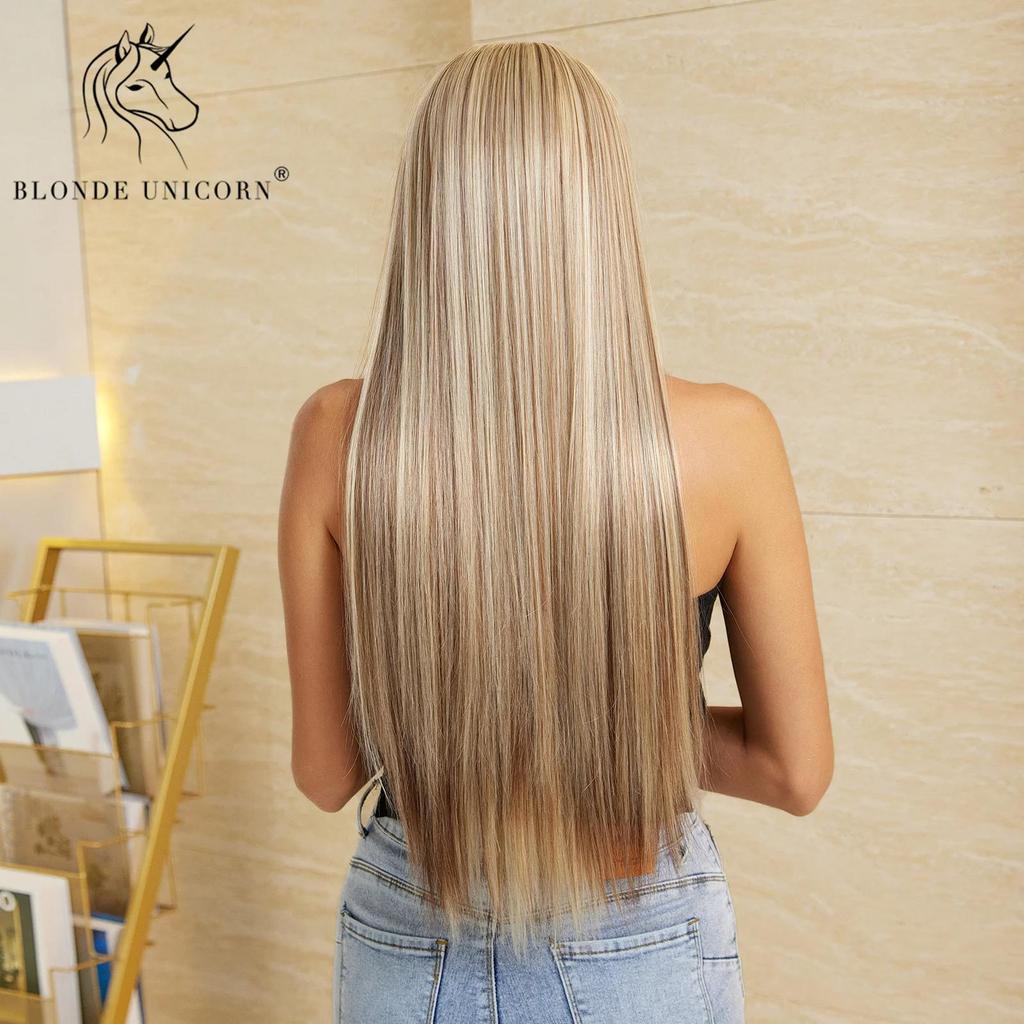 BLONDE UNICORN Блондинка с повязкой на голову, синтетические парики, длинные прямые парики для женщин, термостойкое волокно, вечернее использование