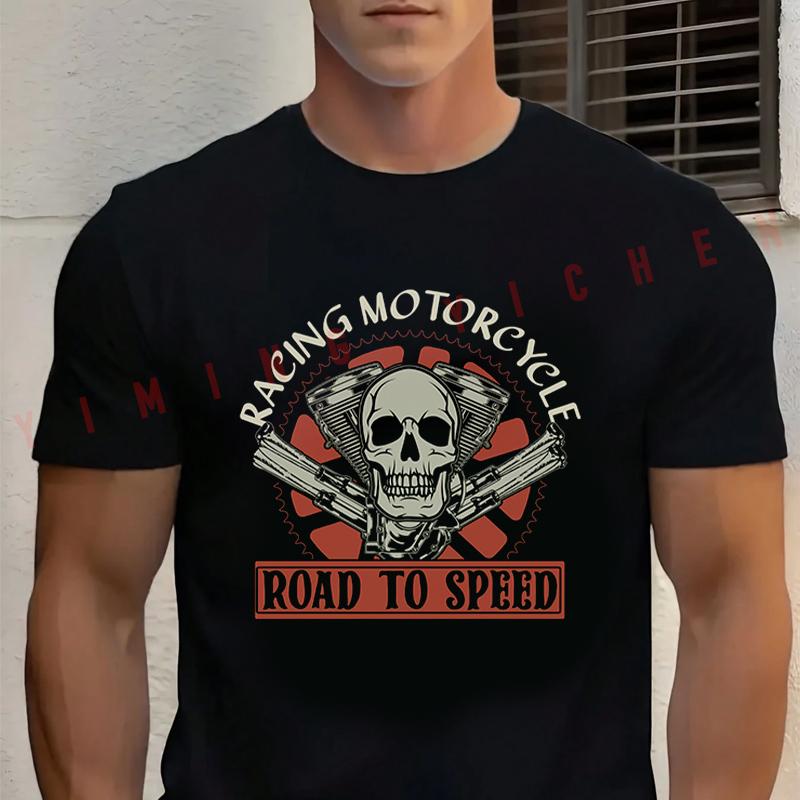 Racing Motorcycle Road To Speed MotorcycleBlack Cotton T-Shirt New Casual O-neck Short Sleeve Top Tees