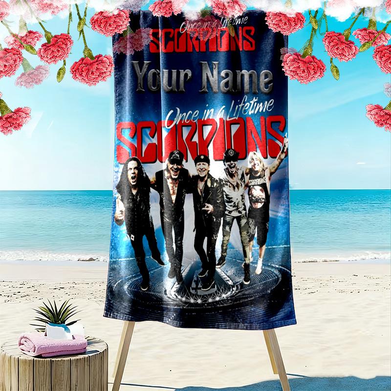 Name Custom Scorpions Print Beach Towel, Large Soft Quick Dry Towel for Beach Camping Swimming