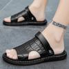 2024 Summer New Genuine Leather Men Slipper Sandals Ultra Lightweight Comfortable Simple Massage Slide Shoes Black Comfort Sole