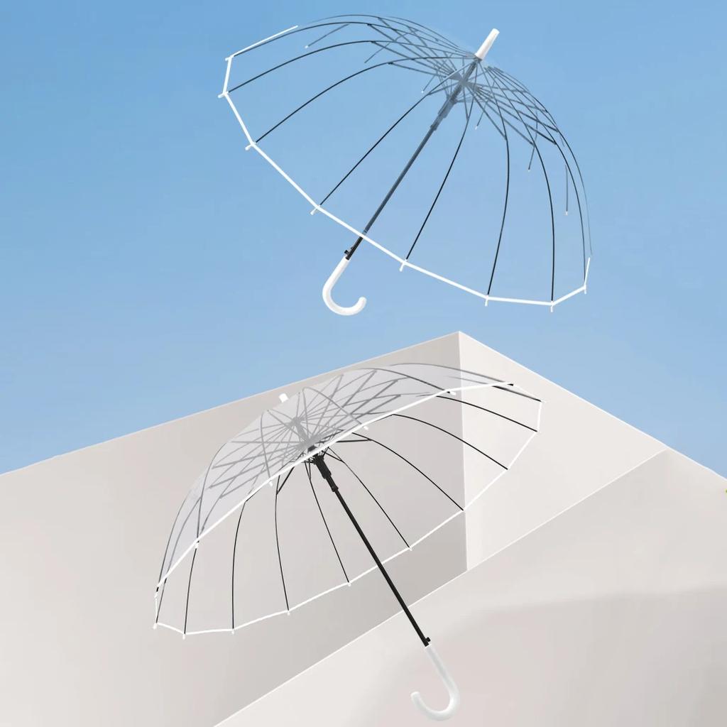 Прозрачный ветрозащитный зонт, сильный 16 ребер, зонт от дождя с длинной ручкой для женщин, полуавтоматический большой зонт, бесплатная доставка