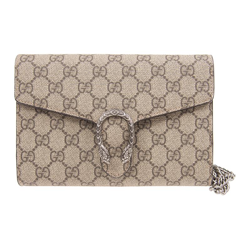 Gucci Дионис Woc С пряжкой в виде головы тигра Старый цветочный логотип Цепочка Холщовая сумка-мессенджер Женская Эбеновый цвет