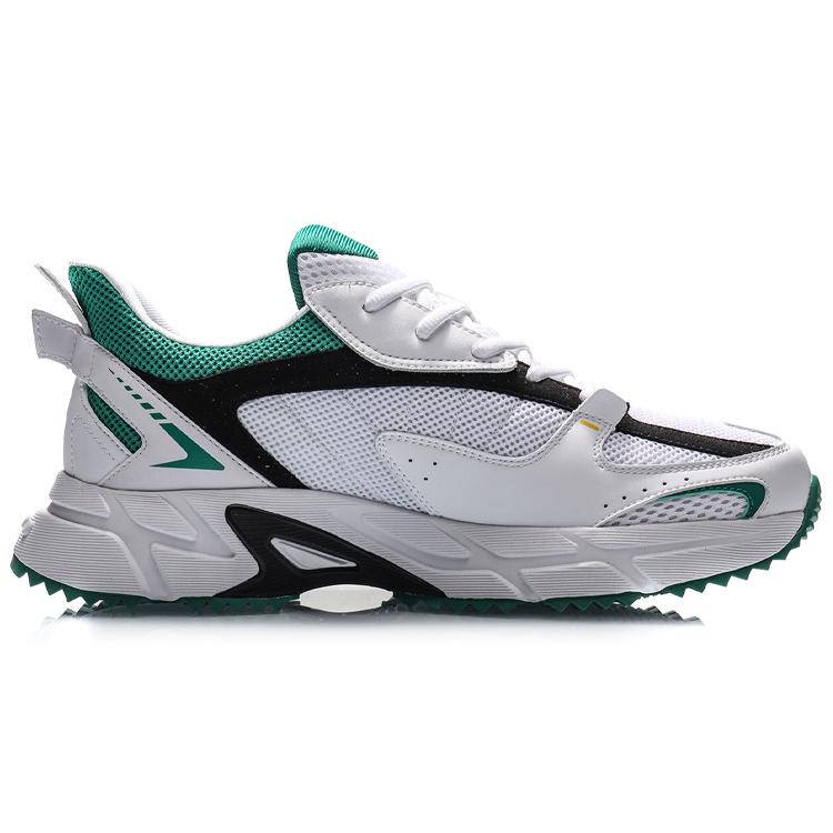 Li Ning Кроссовки для бега с пэчворк-амортизацией, нескользящие, низкие, мужские, белые с зеленым, ARLQ009-2