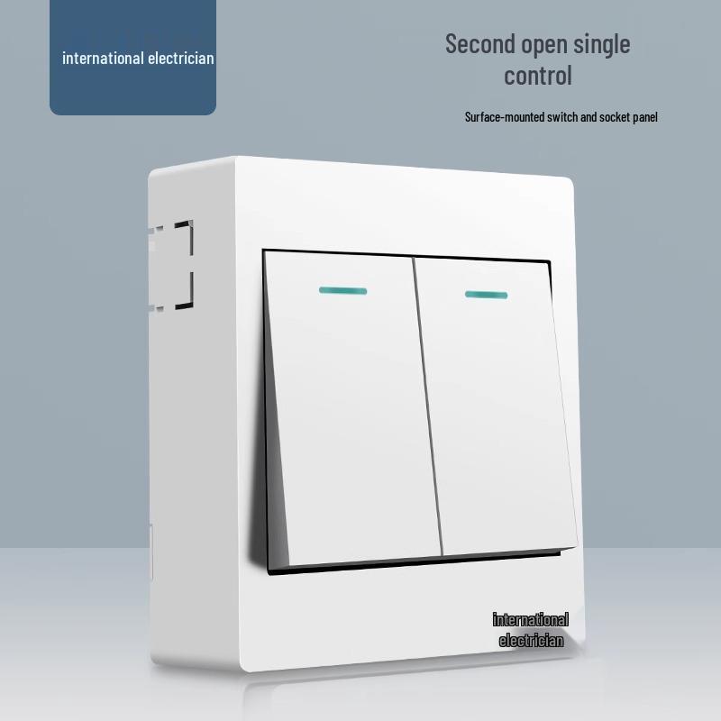 Двухклавишный настенный выключатель и панель розетки типа 86 с открытой проводкой и пятью отверстиями