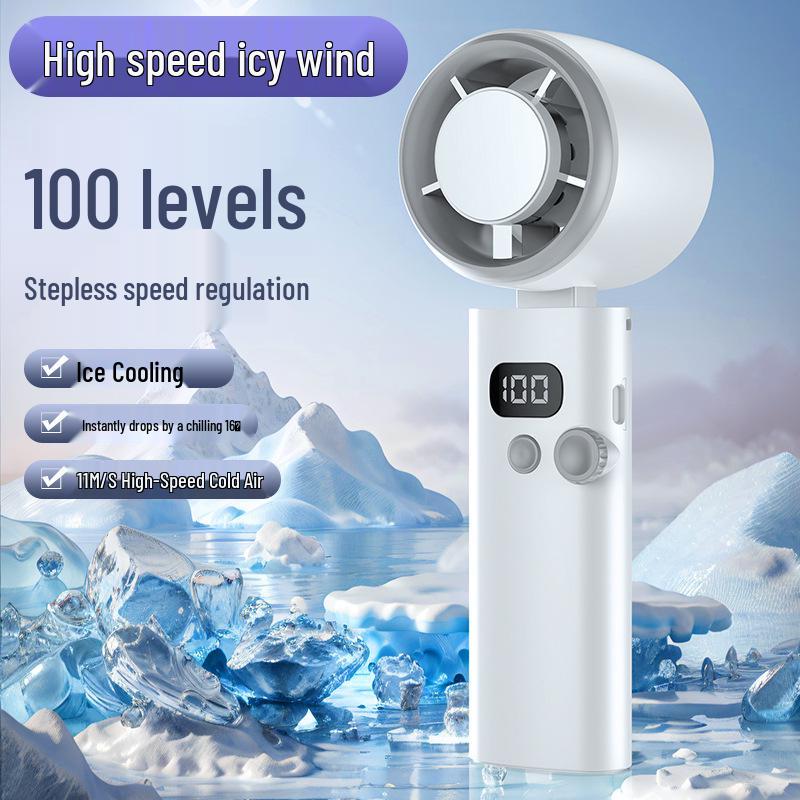 Portable USB Desktop & Handheld Fan with Digital Display and Foldable Neck Hanging Design