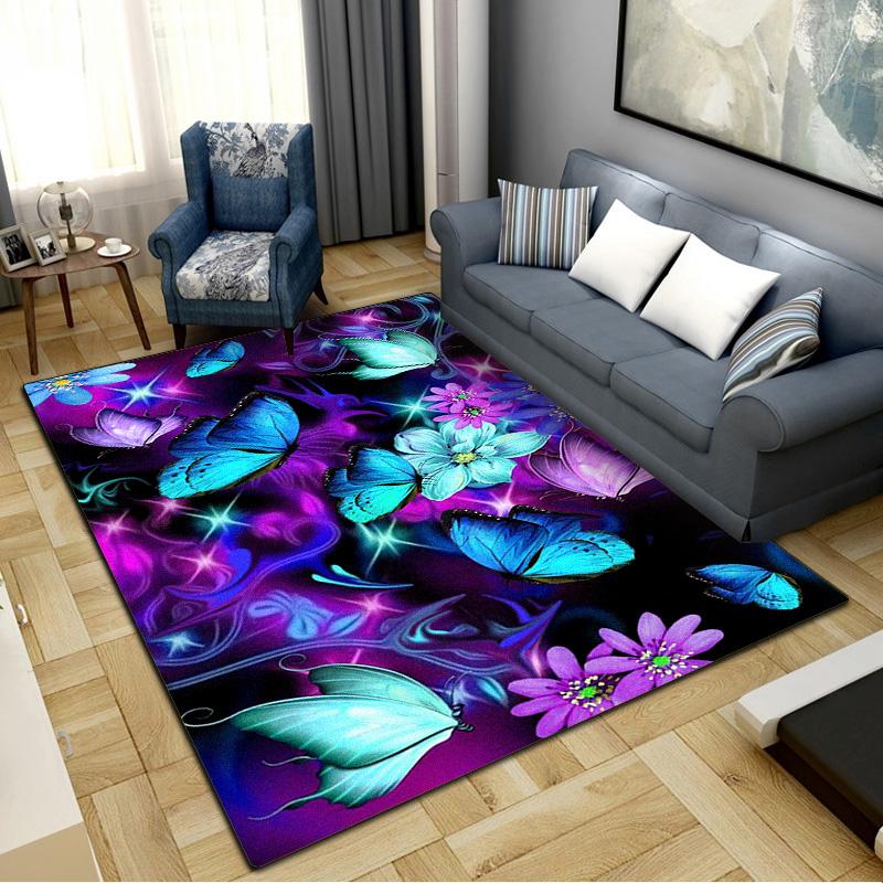 Dreamy Blue Butterfly Carpet Rug for Living Room Bedroom Home Sofa Decoration,Kids play Non-slip Floor Mat