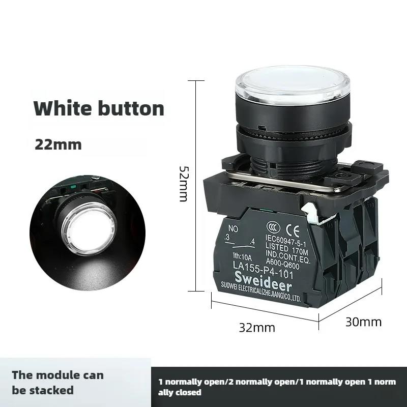 XB4 22mm Push Button Switch with LED Momentary Self-reset Power Button Switch with Light 12V 24V 220V 10A 1NO 1NC 2NO Red Green