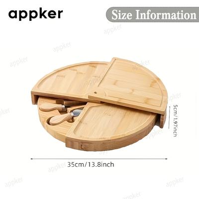 Вращающийся бамбуковый набор для сыра с ножами Круглая деревянная разделочная доска для подачи сыра, стейка, хлеба