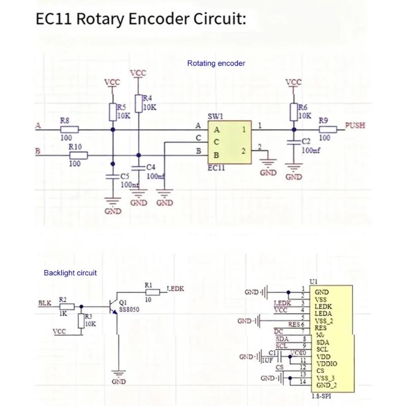 2-дюймовый TFT LCD модуль дисплея с энкодером EC11, интерфейсами IIC SPI для DIY электронных проектов, проектов на ESP32