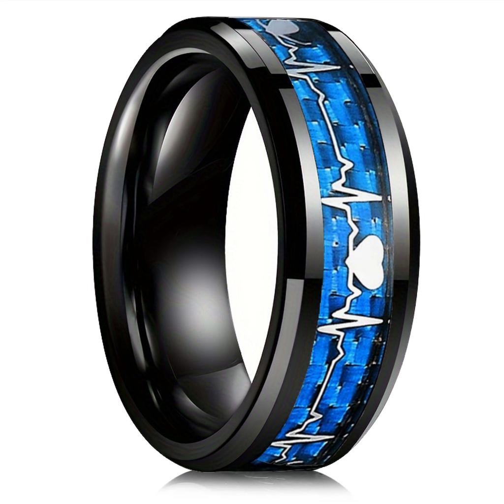 Fashion 8mm Men Stainless Steel Celtic Dragon Rings Inlay Orange Carbon Fiber Rings For Men Women Wedding Band Jewelry